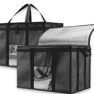 Food Delivery Bag, Insulated Reusable Grocery Bag , Dual Zipper (1 Pack, Black)